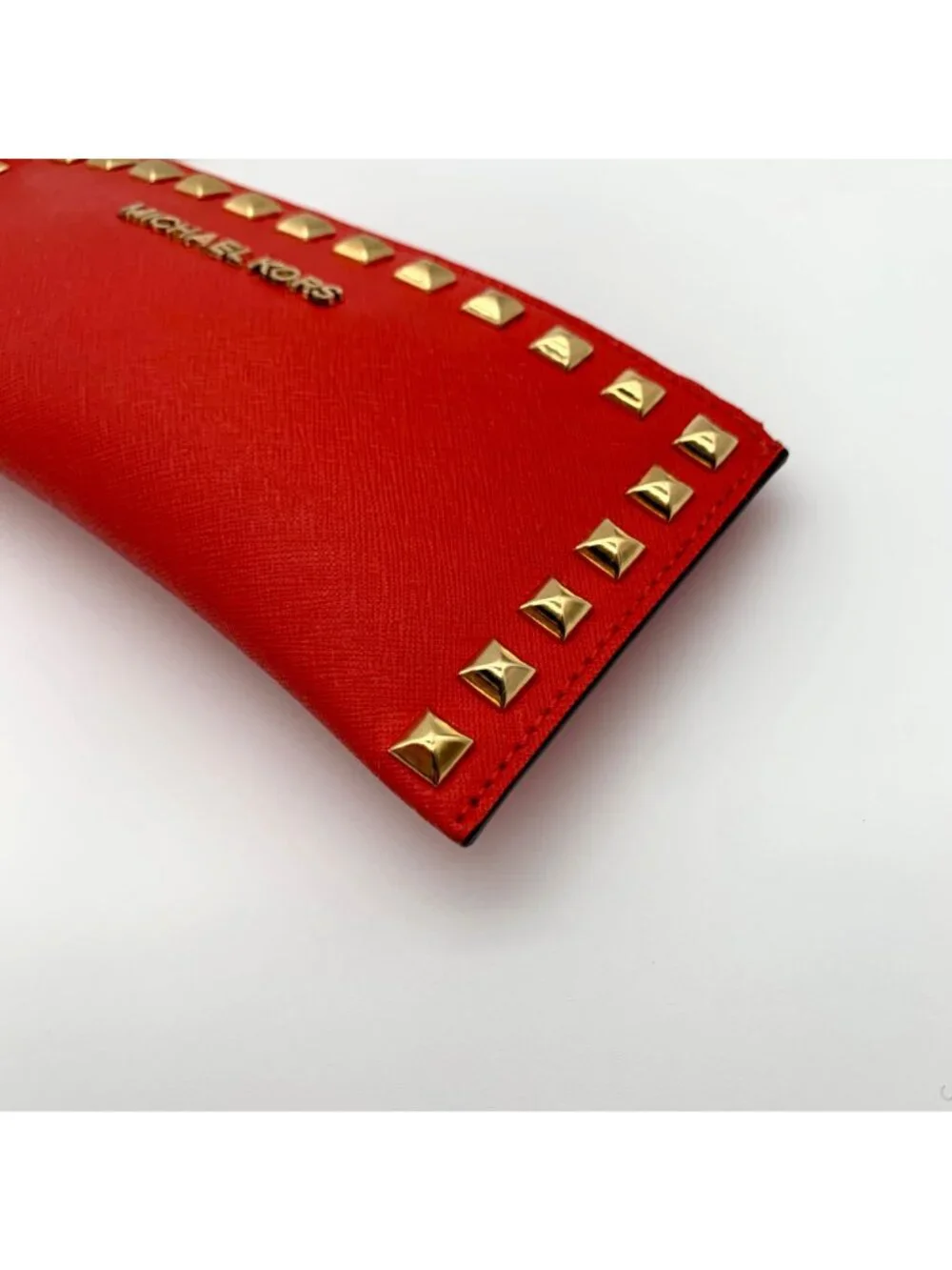 Michael Kors Red Saffiano Leather Selma Stud Wallet